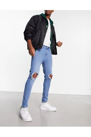 ASOS Jeans spray on power stretch lavaggio classico con strappi alle ginocchia