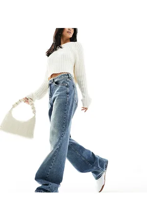 Stradivarius Petite - Jeans dad fit a fondo ampio lavaggio vintage scuro