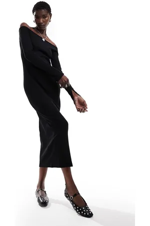 Monki Vestito midi a maniche lunghe con scollo a barchetta