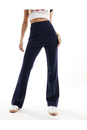 VILA Pantaloni a vita alta con pieghe color navy