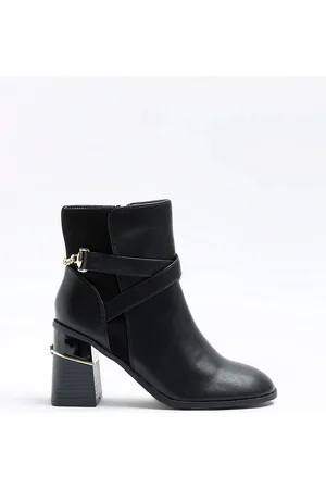 River Island Stivali con tacco largo neri a pianta larga