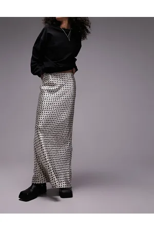 Topshop Gonna in jacquard color avorio a pois con taglio sbieco