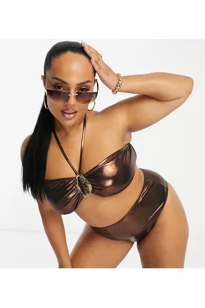 South Beach Top bikini a fascia metallizzato con fibbia oro