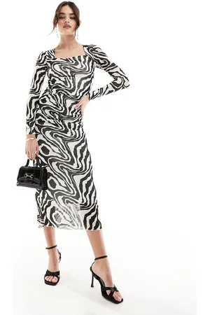 Y.A.S Rizza - Vestito midi nero e bianco con stampa astratta