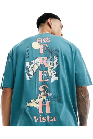 ASOS T-shirt oversize verde-azzurro con stampa sul retro