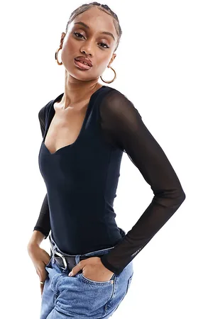 ASOS ASOS DESIGN Tall - Body con scollo a cuore e maniche in tessuto a rete