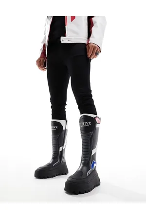 ASOS Stivali biker al ginocchio neri con suola spessa e dettagli stile motocross