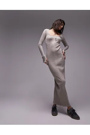 Topshop Vestito midi in jersey e rosa a coste con scollo rotondo lavaggio candeggiato