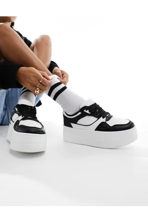 London Rebel Sneakers flatform a pannelli bianche e nere