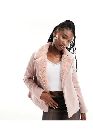 Reclaimed Edizione limitata - Giubbotto stile aviatore in camoscio sintetico rosa con finiture in pelliccia
