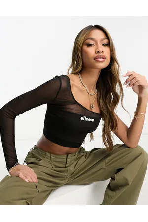 Ellesse Crono - Top a maniche lunghe monospalla taglio corto in rete nera