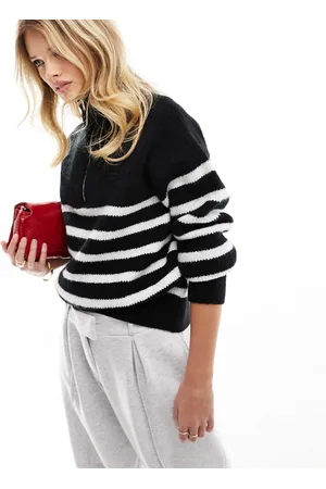 New Look Maglione e bianco a righe con zip corta