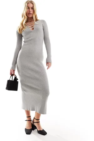 Bershka Vestito lungo in maglia con fascette incrociate