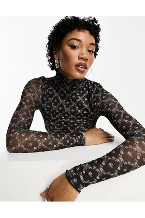 Free People Body blu navy in rete con stampa