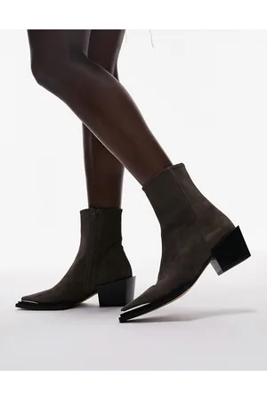 Topshop Riley - Stivale stile western scamosciati color fungo