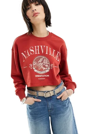 Urban Revivo Felpa taglio corto rossa con stampa "Nashville" stile college