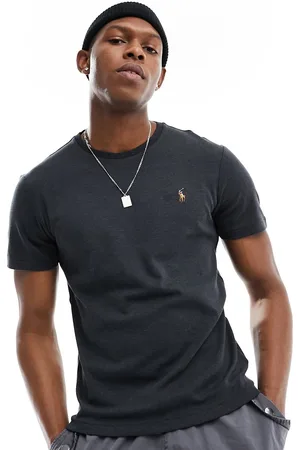 Ralph Lauren T-shirt in cotone pima nera mélange con logo a icona