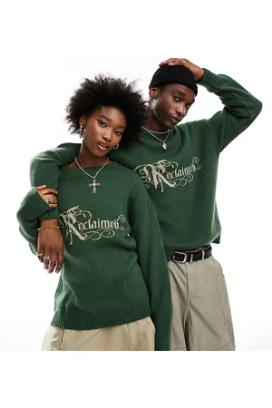 Reclaimed Maglione oversize unisex verde con logo