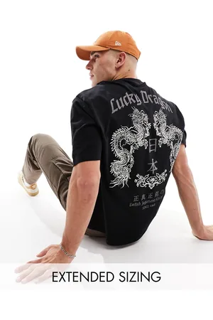 ASOS T-shirt oversize nera con stampa di drago sul retro