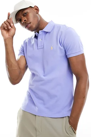 Ralph Lauren Polo slim in piqué azzurra con logo