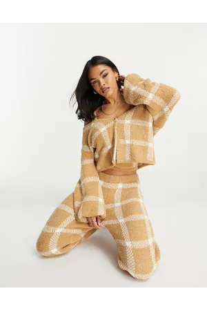 ASOS Mix & Match - Cardigan da casa soffice a quadri cammello