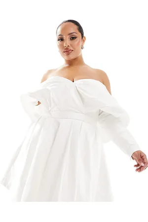 ASOS ASOS DESIGN Curve - Lila - Vestito da sposa corto strutturato in raso con spalle scoperte e gonna a ruota