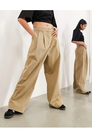 ASOS Pantaloni comodi a fondo ampio in twill di cotone color pietra