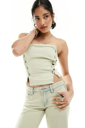 Weekday Rose - Top a corsetto in denim lavaggio azzurro effetto sbiadito al sole in coordinato