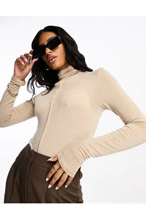 ASOS Body dolcevita color avena in maglia sottile con cuciture a vista