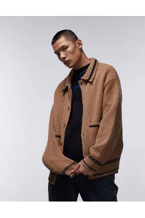 Topman Cardigan spazzolato pesante con colletto e bordi a contrasto