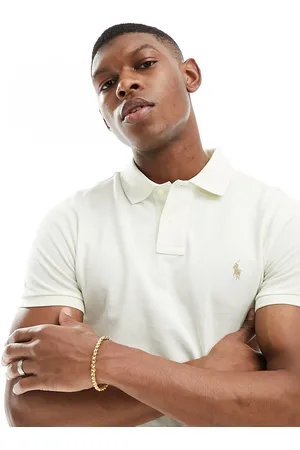 Ralph Lauren Polo slim in piqué crema con logo a icona