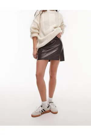 Topshop Minigonna in vinile color cioccolato con spacco