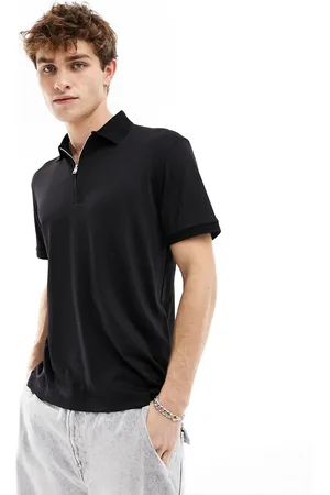 SELECTED Camicia nera con colletto stile polo e zip corta