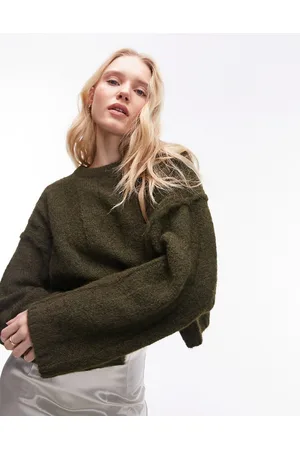 Topshop Maglione soffice kaki a coste taglio corto