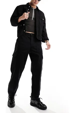 Bershka Pantaloni cargo a fondo ampio neri