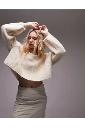 Topshop Maglione soffice avena a coste taglio corto