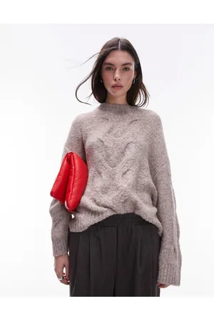 Topshop Maglione in soffice maglia a trecce sul davanti color avena a doppia tonalità