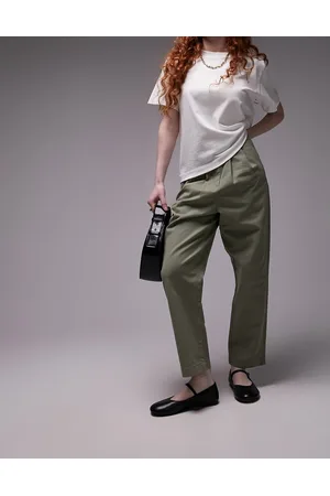 Topshop Pantaloni a vita alta kaki con pinces