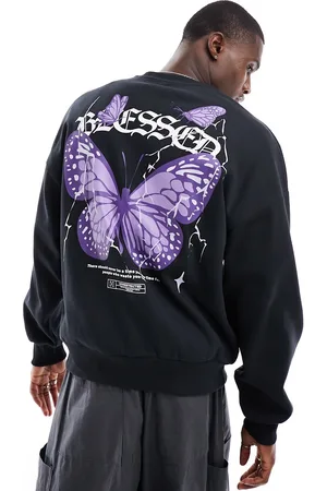 ADPT. Felpa oversize nera con stampa di farfalla sul retro