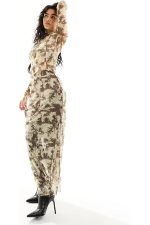 Pieces® Gonna lunga neutra astratta in rete in coordinato