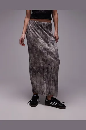 Topshop Gonna lunga plissé grigia con stampa