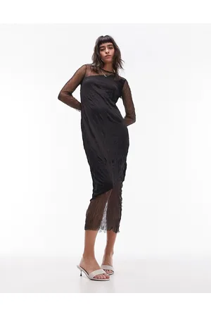 Topshop Vestito midi in tessuto stropicciato trasparente e a tinta unita