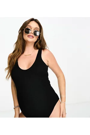 ASOS ASOS DESIGN Maternity - Amy - Costume da bagno con scollo rotondo in tessuto stropicciato nero