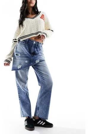 Miss Selfridge Jeans dritti con minigonna di jeans sovrapposta