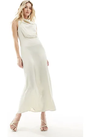 VILA Bridal - Vestito lungo color crema con scollo ad anello