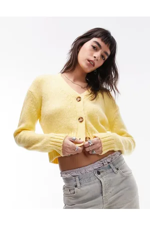 Topshop Cardigan in maglia color limone con scollo a V