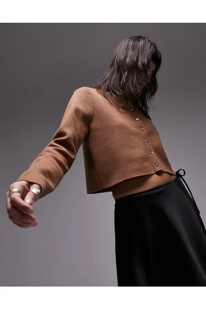 Topshop Cardigan micro in maglia compatta color cammello