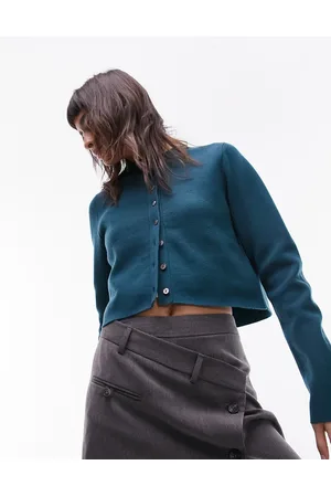 Topshop Cardigan micro in maglia compatta color -azzurro
