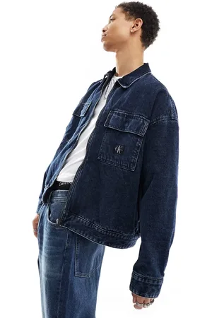Calvin Klein Camicia giacca squadrata lavaggio scuro imbottita con zip