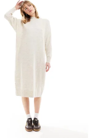 Monki Vestito midi oversize a maniche lunghe in maglia sporco